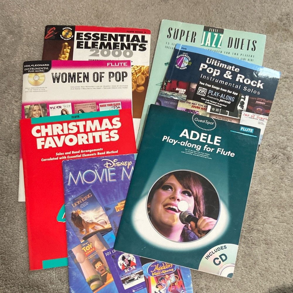 Flute Music Books 7 Total- Adele, Disney, Women of Pop, Rock, Christmas